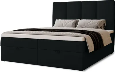 Produktbild von Boxspringbett Malmo mit 2 Bettkästen, 120x200, Farbe: Schwarz, Velourstoff, Doppelbett mit Bonell-Matratze