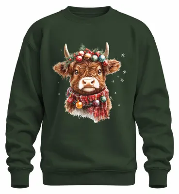 Produktbild von Highland Kuh Weihnachten Schal Schottisches Hochlandrind Sweatshirt Pullover, Flaschengrün, XL