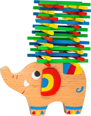 Productafbeelding van Olifant Montessori houten stapel speelgoed om vaardigheid te leren met kleurrijke