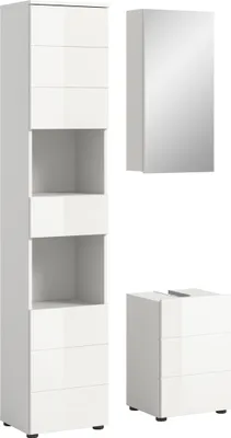 Produktbild von Badezimmer-Set >Vira< (3-teilig) in weiß / weiß hochglanz - 91x190x34cm (BxHxT)
