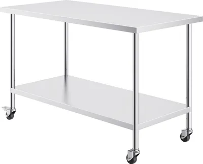 Produktbild von SucceBuy 30x60x38 Zoll Edelstahl-Arbeitstisch, robuster Arbeitstisch mit 4 Rädern und einstellbarer Höhe, gewerblicher Arbeitstisch für Lebensmittelzubereitung für Restaurants, Silber