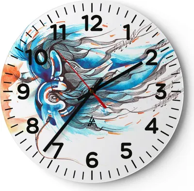 Produktbild von Wanduhr - Rund - Glasuhr - disco dj Mädchen Abbildung - 30x30cm - Schleichendes Uhrwerk - Lautlos - zum Aufhängen bereit - Dekoration Modern - Wanddekoration aus Glas - C4AR30x30-3029