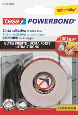 Produktbild von TESA Powerbond Ultra Strong, Weiß, 1,5 m, 1 kg/cm, 19 mm
