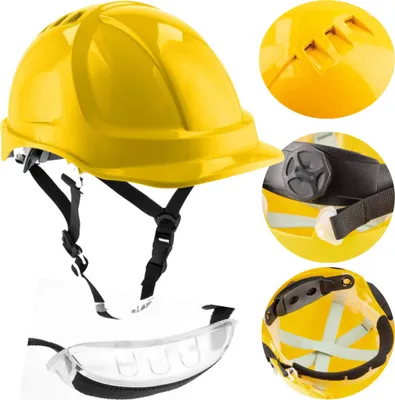 Produktbild von Belüfteter Arbeitshelm 6-Punkt-Schutzhelm 4-Punkt-Gurt gelb PLONER