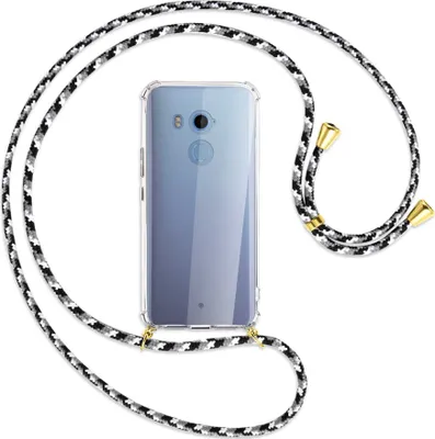 Produktbild von Handykette Backcover-Schutzhülle mit Band (Metall goldfarben) für HTC U11 Plus - schwarz/grau/weiß