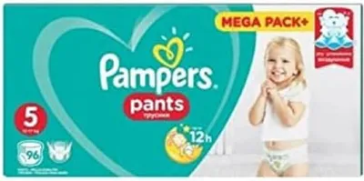 A package of Pampers Pants diapers with a child on the front.