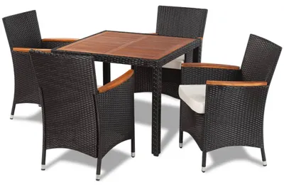 Obrázek produktu pro vidaXL 5dílný zahradní jídelní set s polštáři Poly ratan Black