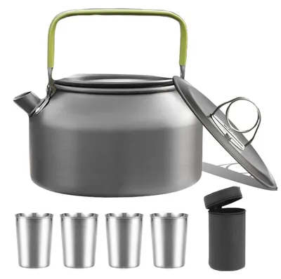 Immagine prodotto di Solidchoice - Bollitore da campeggio in acciaio inossidabile con 4 tazze in acciaio, ideale per attività all'aperto