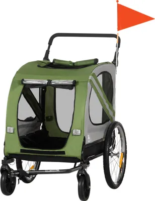 Produktbild von 2-in-1 Hundebuggy, Hundefahrradanhänger, klappbar, wetterfest, für Hunde bis 20 kg, Grün
