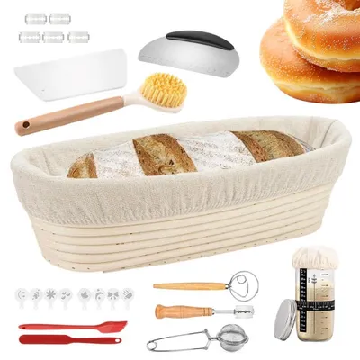 Produktbild von 25cm Brotback-Set Gärkorb Komplett mit Weithalsglas Thermometer Backen Zubehör