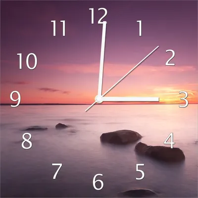 Produktbild von Wallario Design Wanduhr Nebel am See bei Sonnenuntergang aus Echtglas, Größe 30 x 30 cm