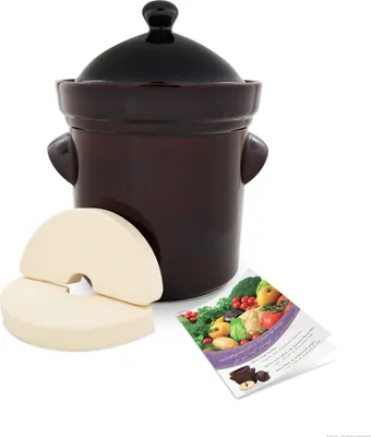 Produktbild von Original Bunzlauer Keramik Gärtopf braun 15 Liter inklusive Deckel und Stein zum fermentieren von Gemüse und Obst Einlegetopf Sauerkrauttopf Gurkentopf Fermentiertopf Rumtopf