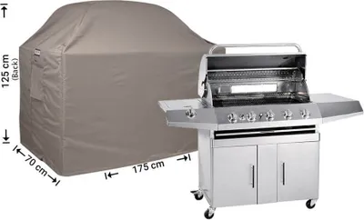 Produktbild von Raffles Covers Gasgrill-Abdeckung 175 x 70 H: 125/115 cm | Atmungsaktiv | Wasserdicht | UV-beständig | Doppelnähte | Elastischer Kordelzug