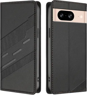 Image de Étui pour Google Pixel 8, étui portefeuille en cuirPolyuréthaneavec fente pour cartes et fonction stand Schwarz