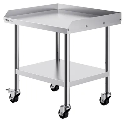 Image de Table de travail en acier inoxydable 61 cm x 71 cm, table de préparation alimentaire à usage professionnel avec 4 roulettes
