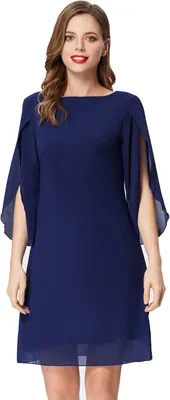 Productafbeelding van Damesjurk van chiffon met ronde hals, losse pasvorm en ritssluiting