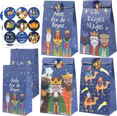 Productafbeelding van Navidad reyes magos regalo bolsas con etiqueta - Set van 12 - Navidad reyes magos embalaje bolsas
