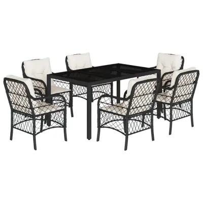 Produktbild von 7-tlg. Garten-Essgruppe mit Kissen Schwarz Poly Rattan
