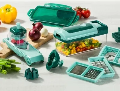Produktbild von Genius Nicer Dicer Fusion Julietti Set (34 Teile) inkl. Twist Alles-Schneider Hobeln Würfeln Julienne Spiralen Obst- und Gemüseschneider; A34118