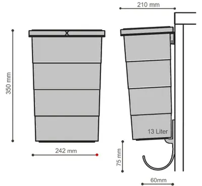 Immagine prodotto di Cestino interno Hailo 1138995 ReadyBin 13 L 207x242x350 mm con supporto a parete