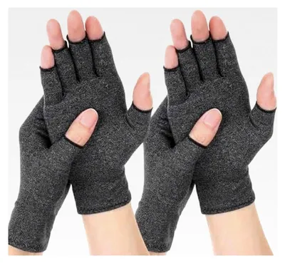 Produktbild von 2 Paar Arthritis-Handschuhe, Kompressionshandschuhe für Herren und Damen, graue fingerlose Handschuhe, zur Schmerzlinderung und Wärme, Größe M