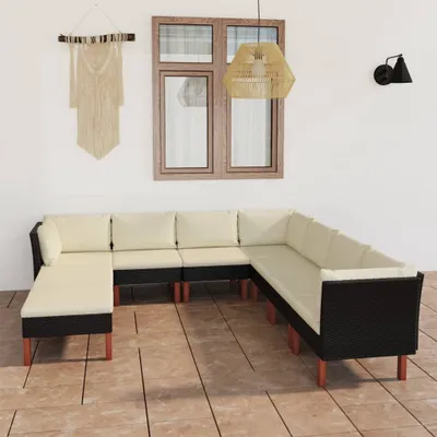 Produktbild von 9-tlg. Garten-Lounge-Set mit Kissen Poly Rattan Schwarz , Gartenmöbel-Sets Design 2024
