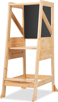 Image de Jopassy Tour d'apprentissage enfants, Tabouret Montessori 2 en 1, 2 hauteurs réglables, capacité de charge 70 kg (couleur bois originale)