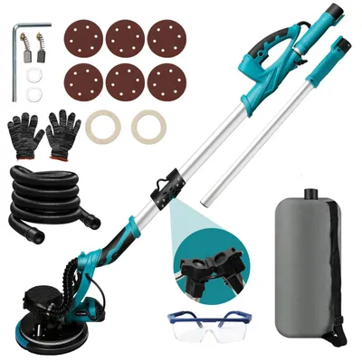 Image de Ponceuse murale pliable - Ponceuse auto-aspirante avec long manche - Sans poussière - 1250 W - Livrée avec 6 feuilles de ponçage