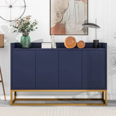 Productafbeelding van Sideboard 120 x 30 x 80 cm, 4 deuren, greep loos, minimalistisch, verstelbare planken, push-to-open, stalen buizen, spaanplaat, marineblauw