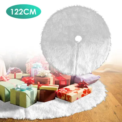 Productafbeelding van Vigevee kerstboomkleed, 122 cm, gemaakt van lange pluche en vlies, rond kerstboomrok met een centrale opening van 10 cm, in de kleur wit