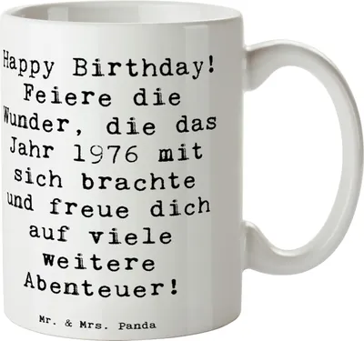 Produktbild von Mr. & Mrs. Panda Tasse Spruch 1976 Geburtstag - Weiß - Geschenk, Alter, Geburtstagsgeschenk, Kaffeetasse, Teetasse, Liebe und Freude, Jahrgang, Kaffeepott, Keramiktasse