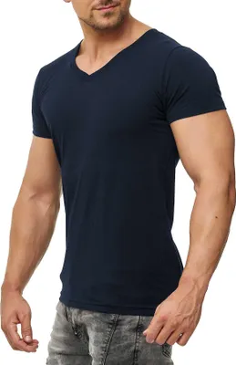 Produktbild von Mivaro Herren T-Shirt mit V-Ausschnitt in Dunkelblau - kurzarm V-Neck Shirt aus 100% Baumwolle, Regular Fit, feinmaschiges Gewebe, Größen S bis 5XL