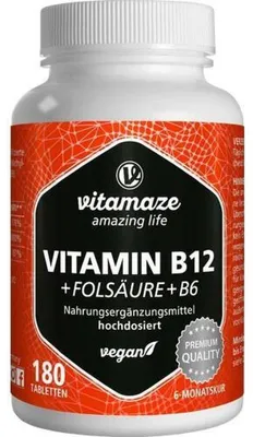 Productafbeelding van Vitamaze Vitamine B12 1000 µg + foliumzuur + B6, vegane tabletten, 180 tabletten