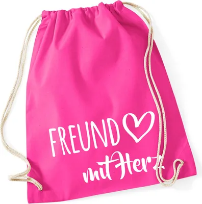 Produktbild von Huuraa Turnbeutel Freund mit Herz 12 Liter Fuchsia Baumwolle Rucksack Geschenkidee