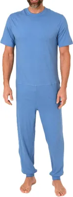 Produktbild von Herren Pflegeoverall kurzarm Schlafanzug mit langen Bein und Reißverschluss am Rücken ; hellblau , M
