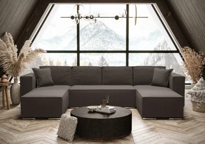 Produktbild von AX LIVING Braun Ecksofa mit Schlaffunktion U-Form Vinoria 327 cm