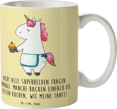 Produktbild von Mr. & Mrs. Panda Teetasse Super Tante - Gelb Pastell - Geschenk, Nichte, Kaffeetasse, Kuchen, Kaffeepott, Geschenke, Superheld, Freude, Verwandtschaft, Tasse, Neffe, Pott