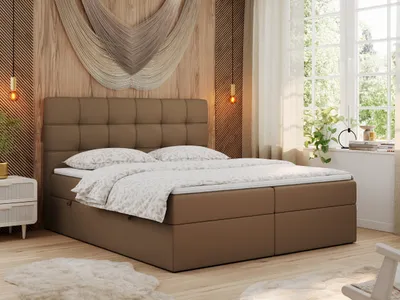 Produktbild von MKS MEBLE Boxspringbett 180x200 mit Matratze, Bett mit Multipocket - Matratze H3 und Topper, Polsterbett 180x200 mit Bettkasten und Kopfteil, ERNI - Braun Kunstleder