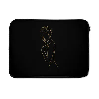 Produktbild von MuchoWow® Laptop Hülle 14 ZollFrau - Schwarz - Gold - Strichzeichnung Laptoptasche - Laptoptasche - Stoßsicher - Schutzhaube