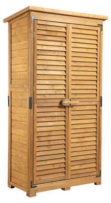 Productafbeelding van Wiltec tuinhuis met lamellendeur, 870 x 465 x 1600 mm, tuinkast van vurenhout met 3 compartimenten, tuinhuis met bitumendak