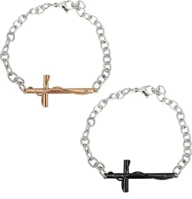 Produktbild von 2er Set Kreuz Partner Armband / Armkette aus Edelstahl"KREUZ" schwarz & roségold Liebe Partnerarmband