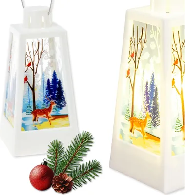 Produktbild von Adventslaterne für Kinderheiligabend mit Rentier - weiße LED-Laterne für den Advent 12,5 cm