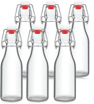 Produktbild von 6 Stück Glasflaschen zum Auffüllen, 250 ml, kleine Flasche, Korsettflaschen, Glasflasche, Flasche zum Auffüllen mit Öl, Essig, Saft, Limonade, Eierlikör und Sirup