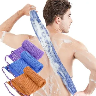 Produktbild von 3 Stück afrikanisches Peeling-Netz mit Stiel, weicher und strapazierfähiger Nylon-Duschschwamm zum Rückenschrubben für das tägliche Baden von Männern und Frauen (Lila, Blau, Kaffee)