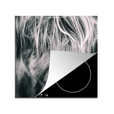 Obrázek produktu pro KitchenYeah® Krycí deska na sporák Scottish Highlander - Cow - Black - White , 78x78cm, dekorace do kuchyně, keramická krycí deska na sporák, krycí deska na varnou desku