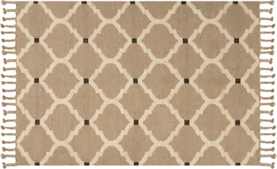 Produktbild von BELIANI Teppich Beige / Schwarz Jute und Baumwolle Rechteckig 160 x 230 cm Geometrisches Muster Fransen Handgewebt Boho Kurzhaar für Fußbodenheizung