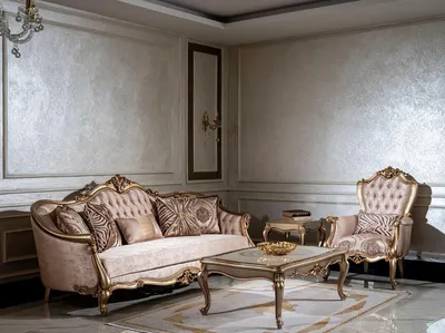 Produktbild von Casa Padrino Luxus Barock Wohnzimmer Set Rosa / Gold - 2 Sofas & 2 Sessel & 1 Couchtisch - Handgefertigte Wohnzimmer Möbel im Barockstil - Edel & Prunkvoll
