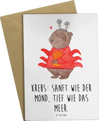 Produktbild von Mr. & Mrs. Panda Grußkarte Krebs Astrologie - Weiß - Geschenk, Sternzeichen, Tierkreiszeichen, einladungskarten, hochzeitskarten, weihnachtskarten, Geburtstagsgeschenk