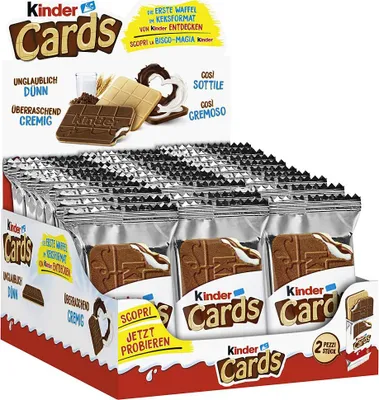 Produktbild von kinder Cards – Waffel im Keksformat mit Milch- und Kakaofüllung – 30 Packungen mit je 2 Waffeln im Keksformat (30 x 25,6 g)