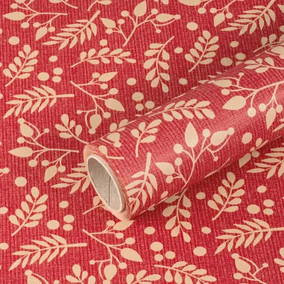 Image de Papier cadeau « Branches », rouge, 0,70 x 10 m, papier kraft - Anniversaire et Noël
